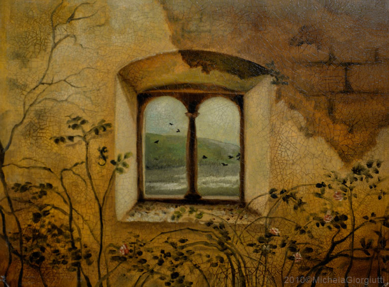 Craquelet delle rovine del castello di Flagogna con finestra in primo piano