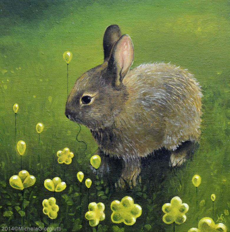 Coniglio che mangia palloncini a forma di fiore