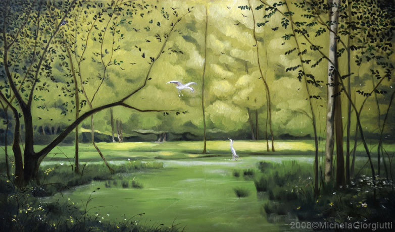 Due aironi cinerini lungo il fiume Cormôr verde