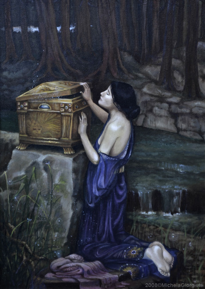 Rielaborazione del quadro Pandora di Waterhouse 1896