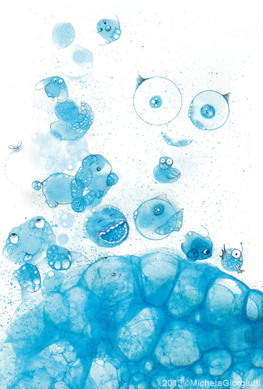 Bolle di sapone che compongono animali e volti umani