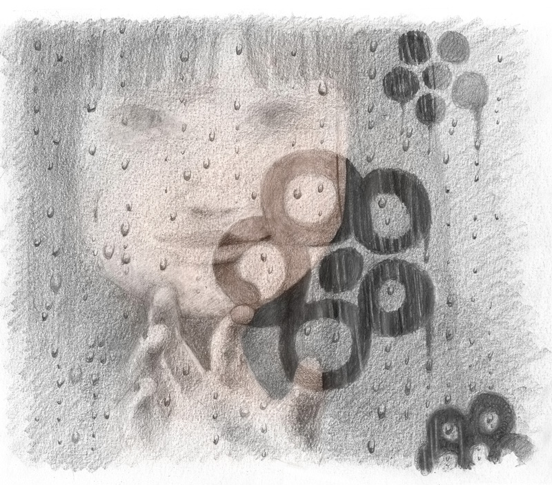 Bambina che disegna con l'indice su vetro appannato