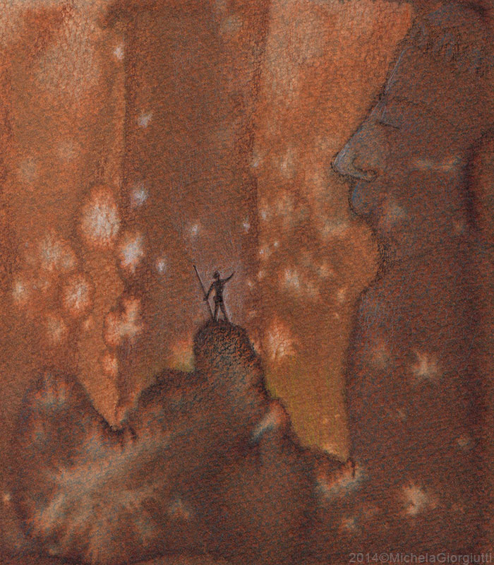 Uomo che interroga idolo nella foresta