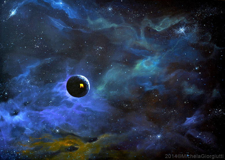 Pianeta casa sospeso in viaggio nello spazio dell'universo