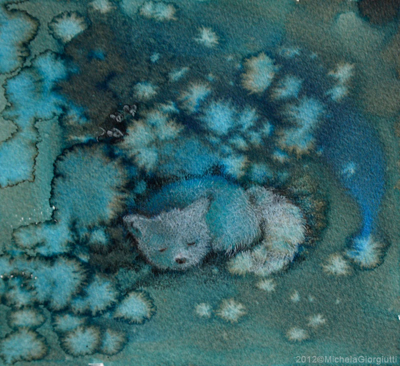 Volpe ad acquerello che dorme